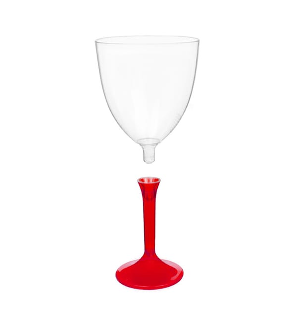 Copa de Plastico Vino con Pie Rojo Transp. 300ml (20 Uds) Copa de Plastico Vino con Pie Rojo Transp. 300ml (20 Uds)