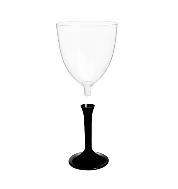Copa de Plastico Vino con Pie Negro 300ml (200 Uds) Copa de Plastico Vino con Pie Negro 300ml (200 Uds)