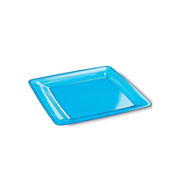 Plato Plastico Cuadrado Extra Rigido Turquesa 22,5x22,5cm (72 Uds)