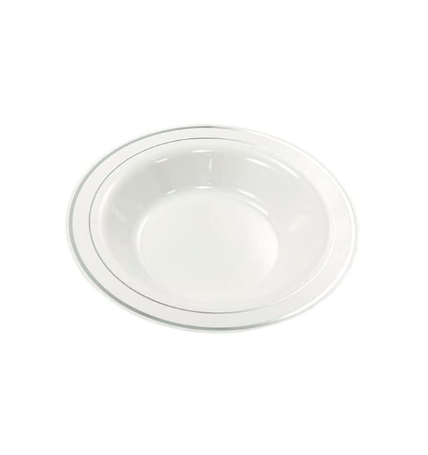 Plato Plastico Extra Rigido Hondo con Ribete Plata 23cm (200 Uds) Plato Plastico Extra Rigido Hondo con Ribete Plata 23cm (200 Uds)