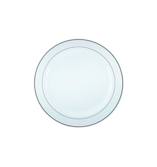 Plato Plastico Extra Rigido con Ribete Plata 26cm (200 Uds) Plato Plastico Extra Rigido con Ribete Plata 26cm (200 Uds)