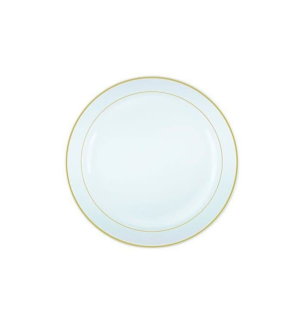 Plato Plastico Extra Rigido con Ribete Oro 19cm (20 Uds) Plato Plastico Extra Rigido con Ribete Oro 19cm (20 Uds)