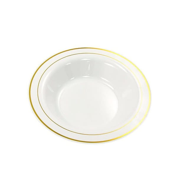 Plato Plastico Extra Rigido Hondo con Ribete Oro 23cm (200 Uds) Plato Plastico Extra Rigido Hondo con Ribete Oro 23cm (200 Uds)