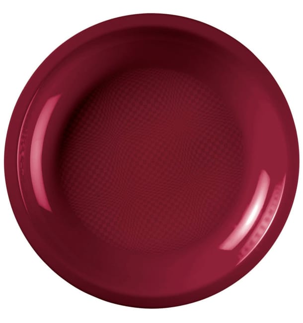 Plato de Plastico Llano Burdeos Round PP Ø220mm (300 Uds)