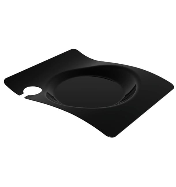 Plato de Plastico "Forma" con Soporte Negro 22x18 cm (180 Uds) Plato de Plastico "Forma" con Soporte Negro 22x18 cm (180 Uds)