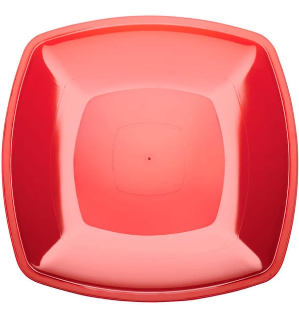 Plato de Plastico Llano Rojo Transp. Square PS 300mm (12 Uds)