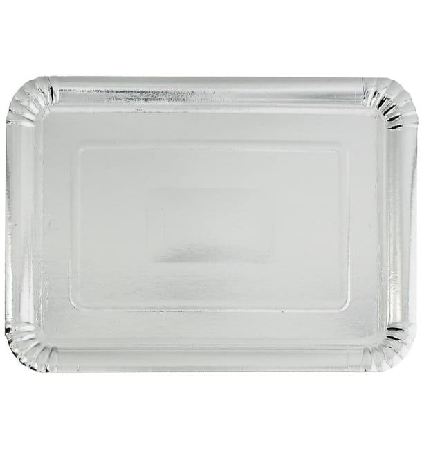 Bandeja de Carton Rectangular Plateada 18x24cm (100 Uds) Bandeja de Carton Rectangular Plateada 18x24cm (100 Uds)