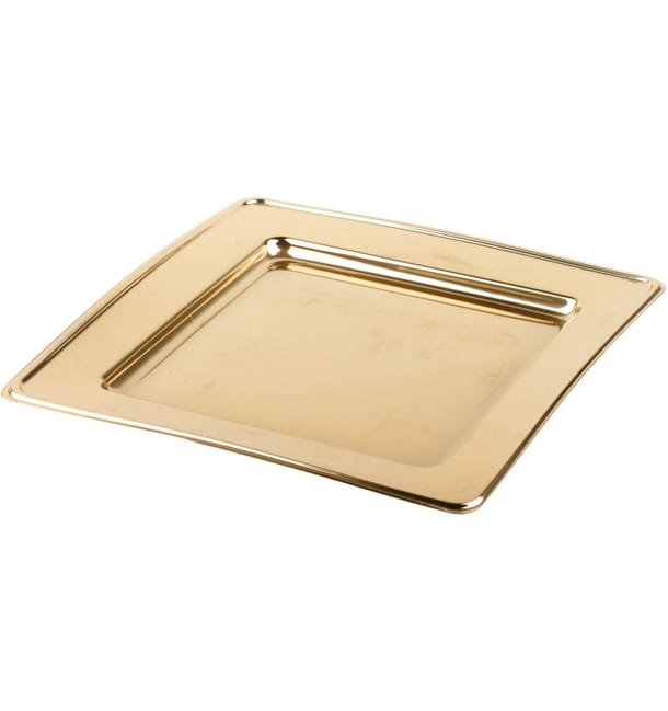 Plato de Plastico PET Cuadrado Oro 18cm (6 Uds) Plato de Plastico PET Cuadrado Oro 18cm (6 Uds)