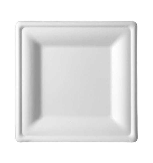 Plato Cuadrado Caña de Azucar Blanco 150x150mm (500 Uds)