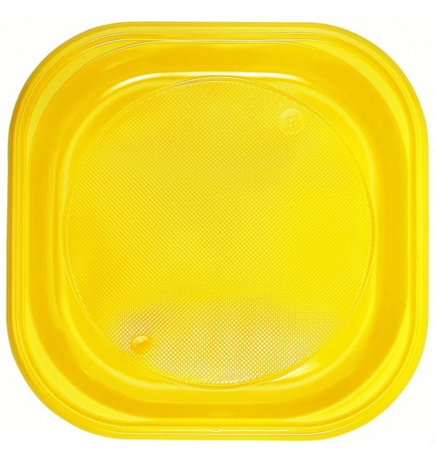 Plato de Plastico PS Cuadrado Amarillo 200x200mm (30 Uds)