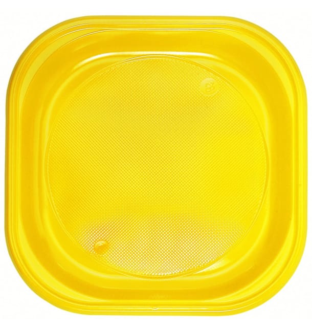 Plato de Plastico PS Cuadrado Amarillo 200x200mm (720 Uds) Plato de Plastico PS Cuadrado Amarillo 200x200mm (720 Uds)