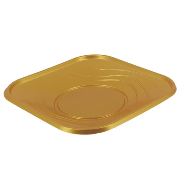 Plato de Plastico PP "X-Table" Cuadrado Oro 230mm (120 Uds)