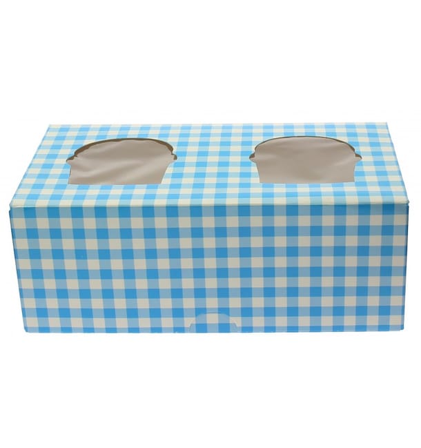 Caja 2 Cupcakes con Soporte 19,5x10x7,5cm Azul (160 Uds)