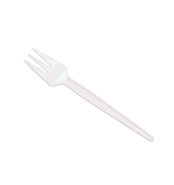 Tenedor Sierra de Plastico PS Blanco 135 mm (100 uds) Tenedor Sierra de Plastico PS Blanco 135 mm (100 uds)