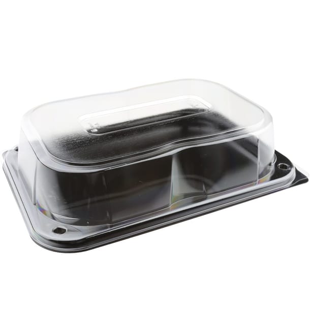 Bandeja Plastico Negra con Tapa PET 24x17cm (5 Uds) Bandeja Plastico Negra con Tapa PET 24x17cm (5 Uds)