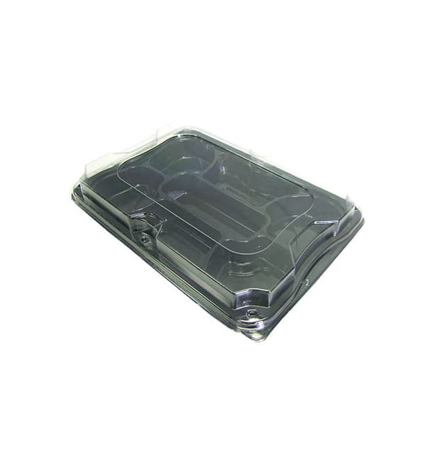 Bandeja Plastico Negro 7C con Tapa PET 35x24cm (5 Uds) Bandeja Plastico Negro 7C con Tapa PET 35x24cm (5 Uds)