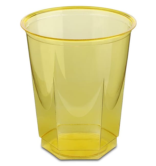 Vaso Plastico Hexagonal PS Cristal Amarillo 250ml (250 Uds) Vaso Plastico Hexagonal PS Cristal Amarillo 250ml (250 Uds)