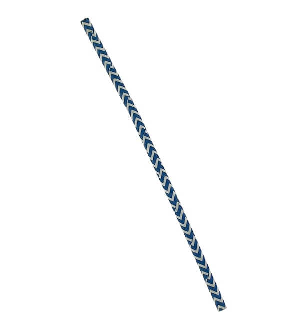 Pajita Recta de Papel Azul y Blanco Ø6mm 20cm (100 Uds)