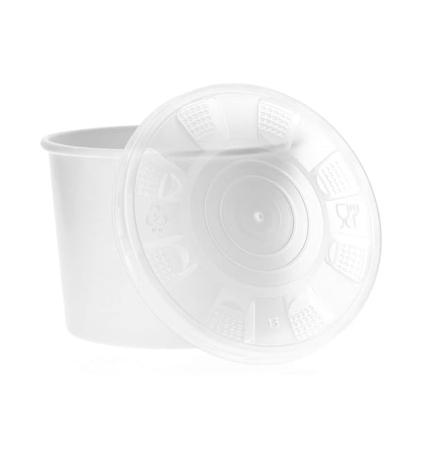 Tarrina de Cartón Blanco con Tapa PP 350ml (50 Uds) Tarrina de Cartón Blanco con Tapa PP 350ml (50 Uds)