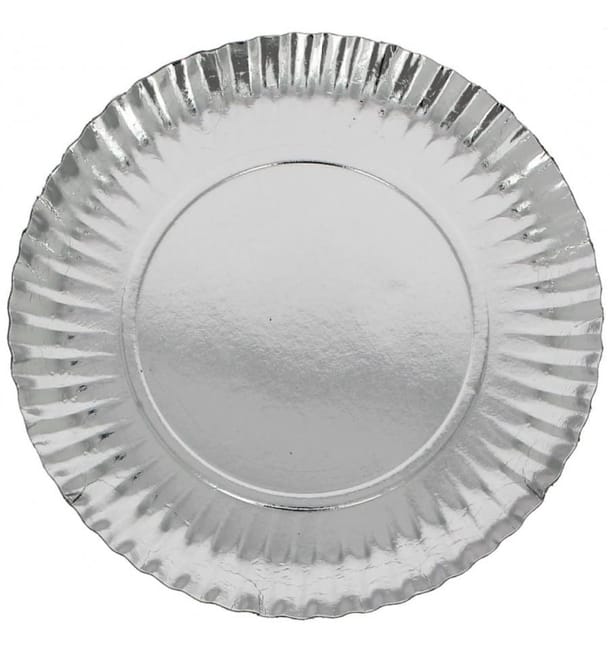 Plato de Carton Redondo Plateado 270 mm (400 Uds)