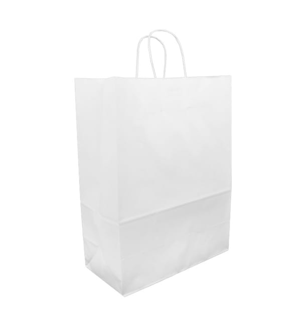 Bolsa Papel Kraft Blanca con Asas 90g 32+16x43 cm (50 Uds) Bolsa Papel Kraft Blanca con Asas 90g 32+16x43 cm (50 Uds)