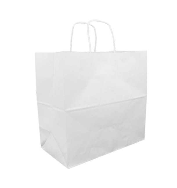 Bolsa Papel Kraft Blanca con Asas 90g 32+16x31 cm (50 Uds) Bolsa Papel Kraft Blanca con Asas 90g 32+16x31 cm (50 Uds)