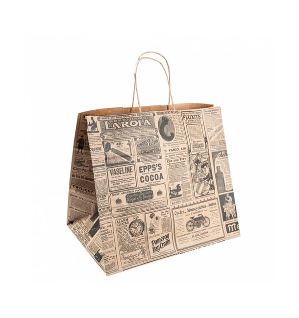 Bolsa Papel Kraft con Asas "Times" 80g 26+14x32 cm (250 Uds) Bolsa Papel Kraft con Asas "Times" 80g 26+14x32 cm (250 Uds)
