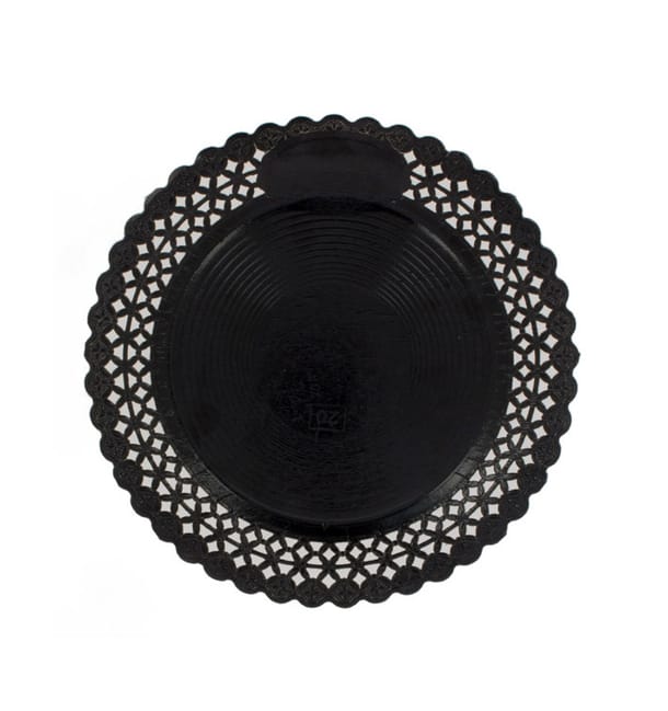 Plato de Carton Redondo Blonda Negro 28 cm (100 Uds) Plato de Carton Redondo Blonda Negro 28 cm (100 Uds)