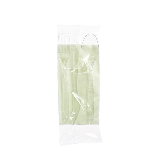 Set Cubiertos Tenedor, Cuchara, Cuchillo y Servilleta Transp. (25 Uds) Set Cubiertos Tenedor, Cuchara, Cuchillo y Servilleta Transp. (25 Uds)