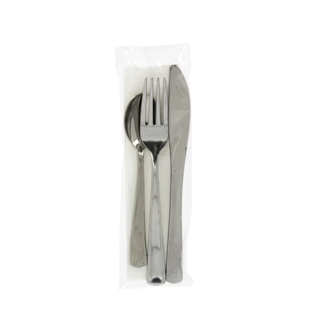 Set de Cubiertos Metalizados 3 Piezas con Servilleta (30 Uds) Set de Cubiertos Metalizados 3 Piezas con Servilleta (30 Uds)