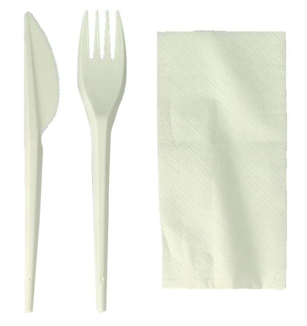 Set Cubiertos Tenedor, Cuchillo y Servilleta Almidón Maíz PLA (250 Uds) Set Cubiertos Tenedor, Cuchillo y Servilleta Almidón Maíz PLA (250 Uds)