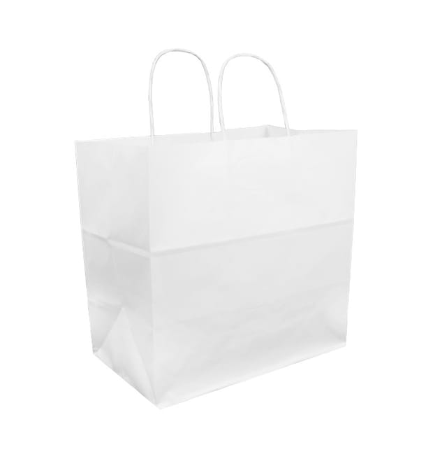 Bolsa Papel Kraft Blanca con Asas 100g 30+18x29cm (25 Uds) Bolsa Papel Kraft Blanca con Asas 100g 30+18x29cm (25 Uds)