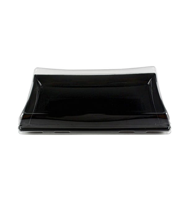 Bandeja Plastico Negra con Tapa PET 12x22cm (15 Uds) Bandeja Plastico Negra con Tapa PET 12x22cm (15 Uds)