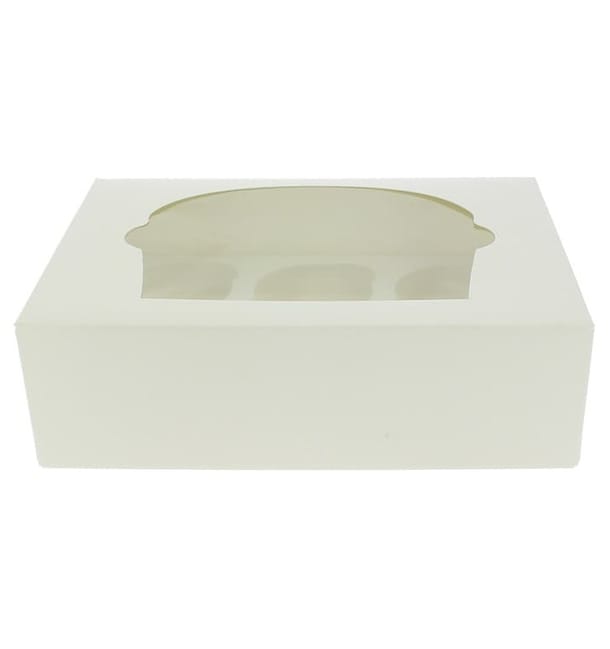 Caja 6 Cupcakes con Soporte 24,3x16,5x7,5cm Blanca (100 Uds) Caja 6 Cupcakes con Soporte 24,3x16,5x7,5cm Blanca (100 Uds)