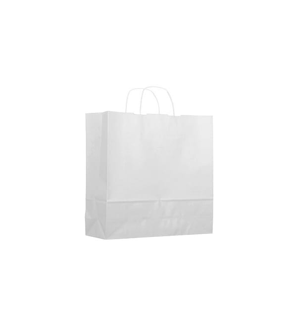 Bolsa Papel Kraft Blanca con Asas 100g 18+8x24cm (25 Uds) Bolsa Papel Kraft Blanca con Asas 100g 18+8x24cm (25 Uds)