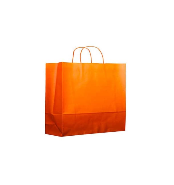 Bolsa Papel Naranja con Asas 80g 20+10x29 cm (200 Uds)