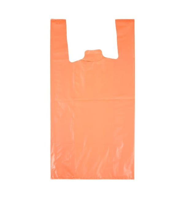 Bolsa Plástico Camiseta 70% Reciclado “Colors” Naranja 42x53cm G200 (40 Uds)