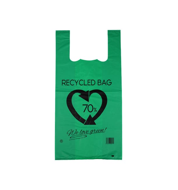 Bolsa Plástico Camiseta 70% Reciclado Verde 42x53cm G200 (1.000 Uds) Bolsa Plástico Camiseta 70% Reciclado Verde 42x53cm G200 (1.000 Uds)