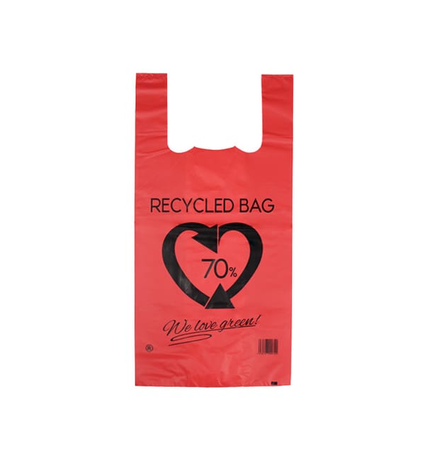 Bolsa Plástico Camiseta 70% Reciclado Rojo 42x53cm G200 (50 Uds) Bolsa Plástico Camiseta 70% Reciclado Rojo 42x53cm G200 (50 Uds)