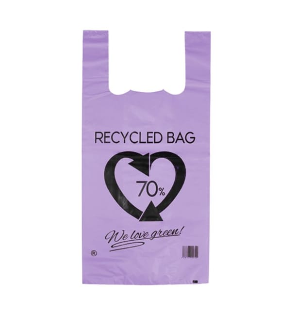Bolsa Plástico Camiseta 70% Reciclado Lila 42x53cm G200 (1.000 Uds)