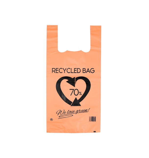 Bolsa Plástico Camiseta 70% Reciclado Naranja 42x53cm G200 (50 Uds) Bolsa Plástico Camiseta 70% Reciclado Naranja 42x53cm G200 (50 Uds)