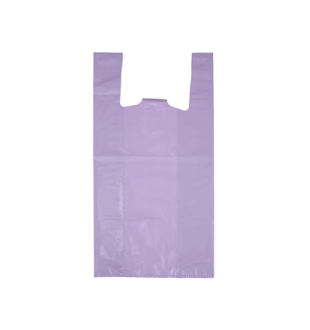 Bolsa Plástico Camiseta 70% Reciclado “Colors” Lila 42x53cm G200 (40 Uds)