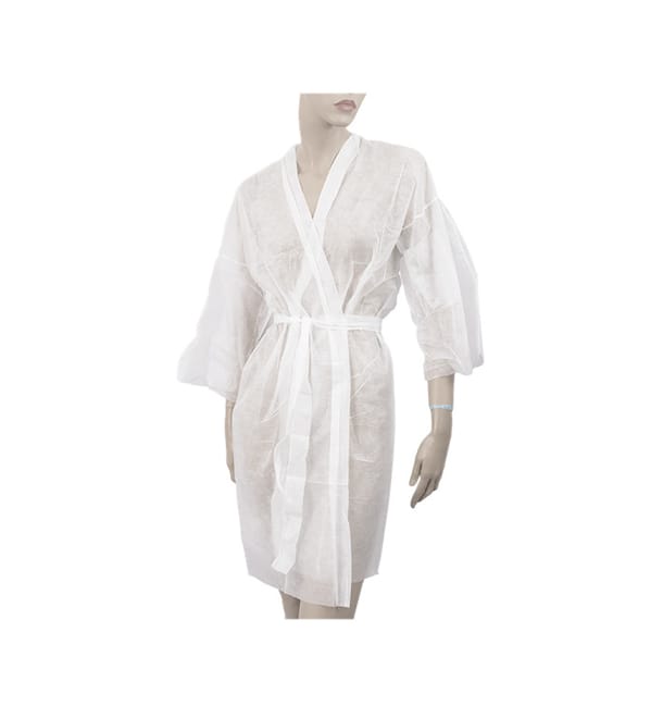Bata Kimono en TST PP Cintas y Bolsillo Blanco XL (10 Uds) Bata Kimono en TST PP Cintas y Bolsillo Blanco XL (10 Uds)