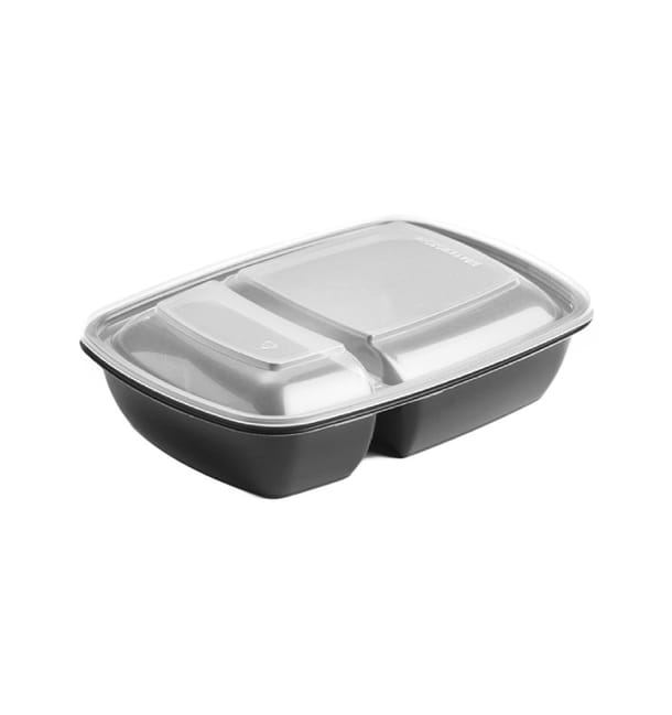 Envase PP Negro 2C con tapa 1300ml 28x20cm (90 Uds) Envase PP Negro 2C con tapa 1300ml 28x20cm (90 Uds)
