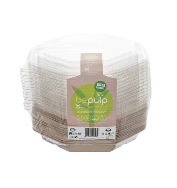 Envase Caña de Azúcar Octogonal con tapa 830 ml 23x23cm (90 Uds) Envase Caña de Azúcar Octogonal con tapa 830 ml 23x23cm (90 Uds)