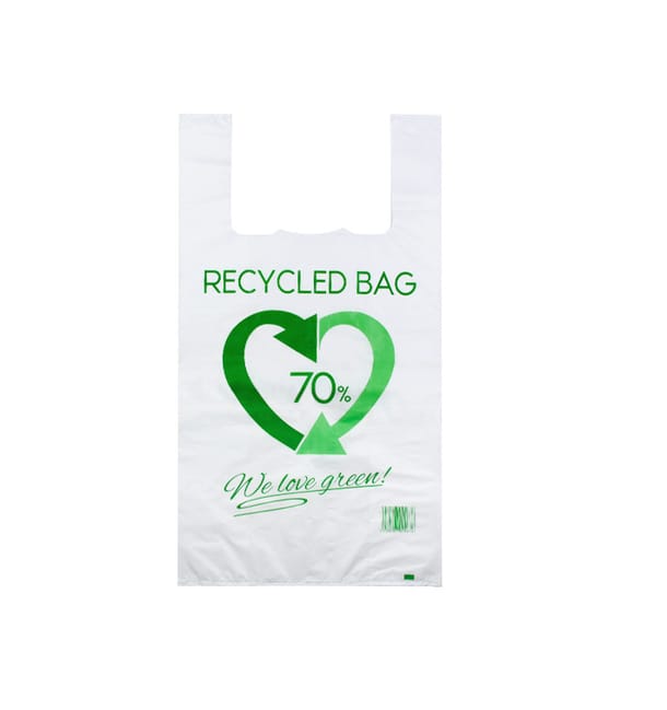 Bolsa Plástico Camiseta 70% Reciclado 40x60cm G200 (100 Uds) Bolsa Plástico Camiseta 70% Reciclado 40x60cm G200 (100 Uds)