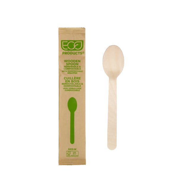 Cuchara de Madera Desechable Enfundada 16cm (25 Uds) Cuchara de Madera Desechable Enfundada 16cm (25 Uds)
