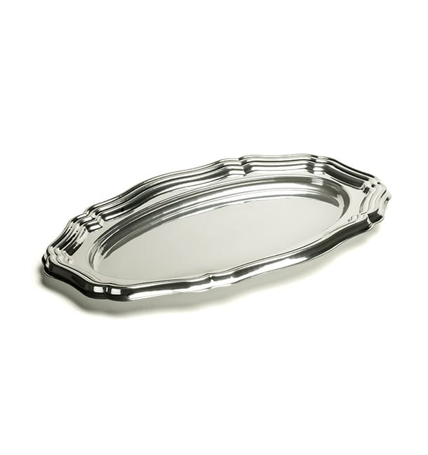 Bandeja Reutilizable PET Ovalada Plata 40x27cm (5 Uds) Bandeja Reutilizable PET Ovalada Plata 40x27cm (5 Uds)