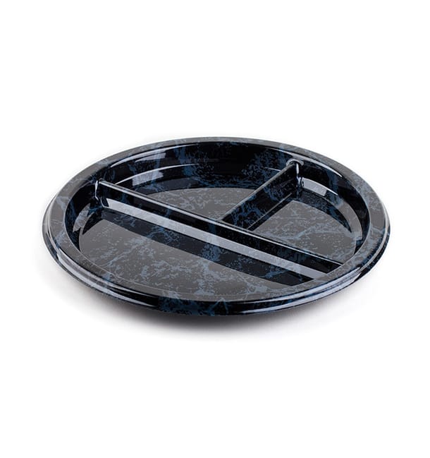 Plato Reutilizable PET Redondo 3 Compartim. Mármol 26cm (250 Uds) Plato Reutilizable PET Redondo 3 Compartim. Mármol 26cm (250 Uds)