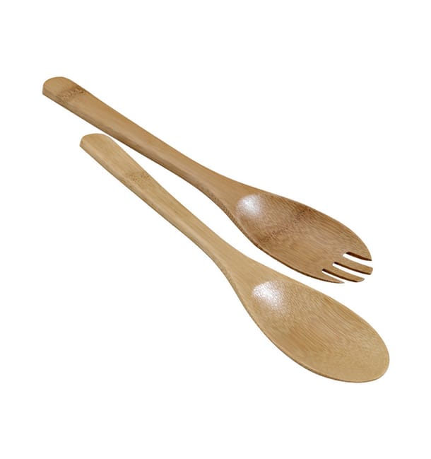 Cuchara y Tenedor de Bambu para ensaladas 25cm (1 Ud) Cuchara y Tenedor de Bambu para ensaladas 25cm (1 Ud)